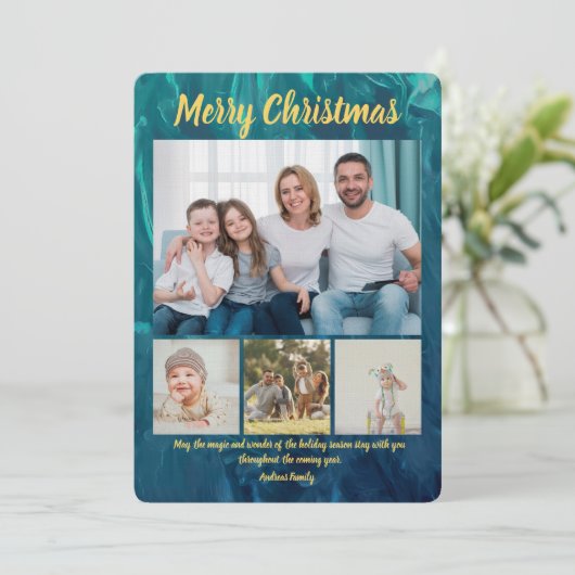 Budget Elegant Gold Coral Christmas 4 Photo  Kaart (Staand voorkant)