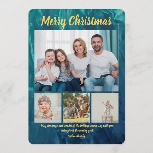 Budget Elegant Gold Coral Christmas 4 Photo  Kaart (Voorkant)