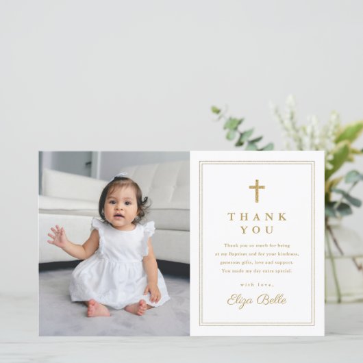 Budget Elegant Gold Cross Foto Baptisme Hartelijk (Staand voorkant)