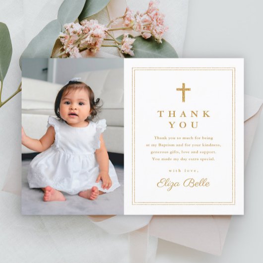 Budget Elegant Gold Cross Foto Baptisme Hartelijk  Briefkaart