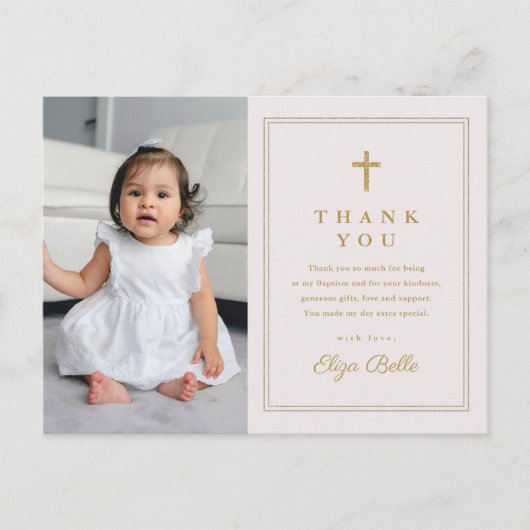 Budget Elegant Gold Cross Foto Baptisme Hartelijk Briefkaart (Voorkant)