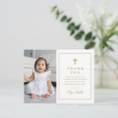 Budget Elegant Gold Cross Foto Baptisme Hartelijk  Briefkaart (Staand voorkant)
