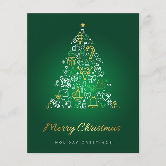 Budget Elegant Gold en Green Merry-Kaart voor kers (Voorkant)