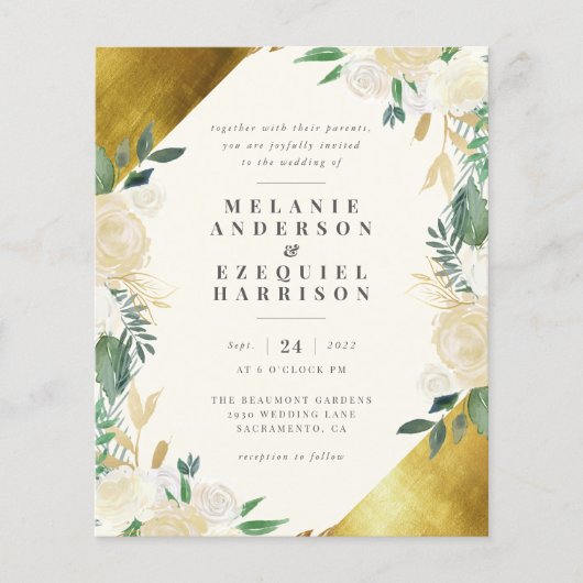 Budget Elegant Gold Geometric Floral Wedding (Voorkant)