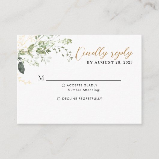 BUDGET Elegant Gold Greenery Eucalyptus Wedding Informatiekaartje (Voorkant)