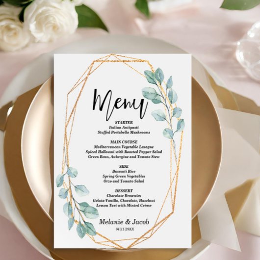 Budget Elegant Gold Greenery Flat Menu Kaart