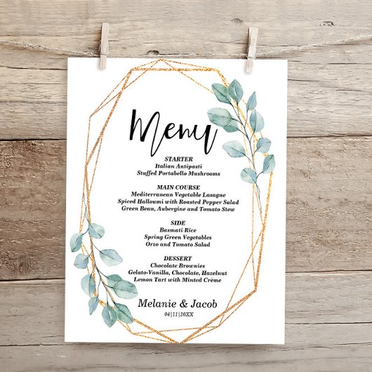 Budget Elegant Gold Greenery Flat Menu Kaart