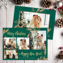 Budget Elegant Gold Leafy-fotokerstkaart