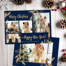 Budget Elegant Gold Leafy-fotokerstkaart