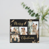 Budget Elegant Gold Leaves Fotokerstkaart (Staand voorkant)