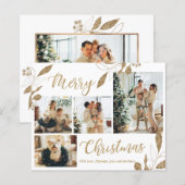 Budget Elegant Gold Leaves Fotokerstkaart (Voorkant / Achterkant)
