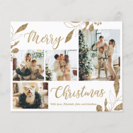 Budget Elegant Gold Leaves Fotokerstkaart