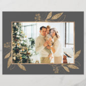 Budget Elegant Gold Leaves Fotokerstkaart (Achterkant)