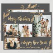 Budget Elegant Gold Leaves Fotokerstkaart (Voorkant / Achterkant)