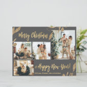 Budget Elegant Gold Leaves Fotokerstkaart (Staand voorkant)