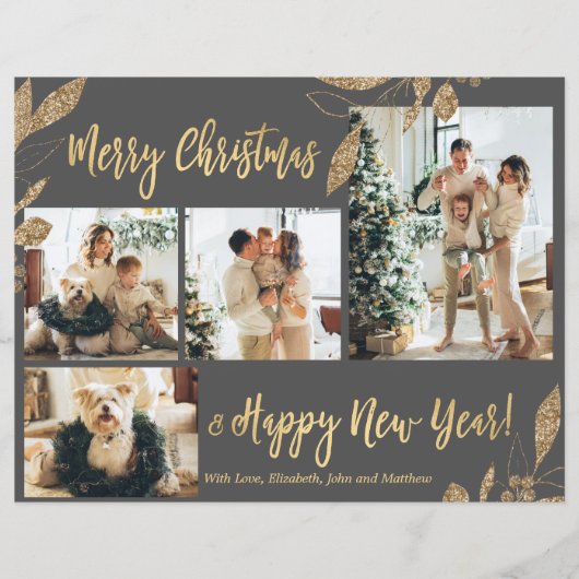 Budget Elegant Gold Leaves Fotokerstkaart (Voorkant)