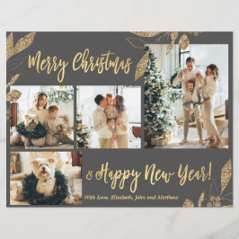 Budget Elegant Gold Leaves Fotokerstkaart