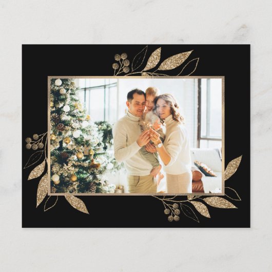 Budget Elegant Gold Leaves Fotokerstkaart (Achterkant)