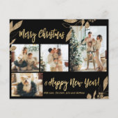 Budget Elegant Gold Leaves Fotokerstkaart (Voorkant)