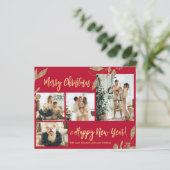 Budget Elegant Gold Leaves Fotokerstkaart (Staand voorkant)