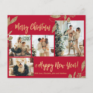 Budget Elegant Gold Leaves Fotokerstkaart