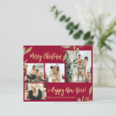 Budget Elegant Gold Leaves Fotokerstkaart (Staand voorkant)