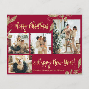 Budget Elegant Gold Leaves Fotokerstkaart