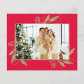 Budget Elegant Gold Leaves Fotokerstkaart (Achterkant)
