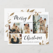 Budget Elegant Gold Leaves Fotokerstkaart (Voorkant / Achterkant)