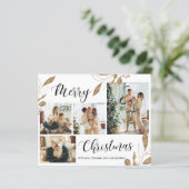 Budget Elegant Gold Leaves Fotokerstkaart (Staand voorkant)