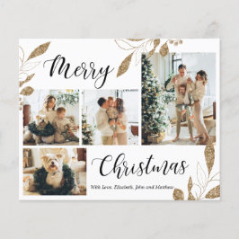 Budget Elegant Gold Leaves Fotokerstkaart