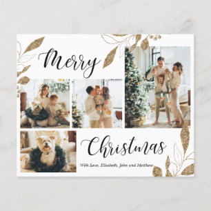 Budget Elegant Gold Leaves Fotokerstkaart