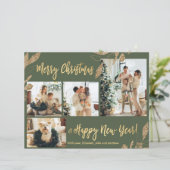 Budget Elegant Gold Leaves Fotokerstkaart (Staand voorkant)