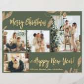 Budget Elegant Gold Leaves Fotokerstkaart (Voorkant)