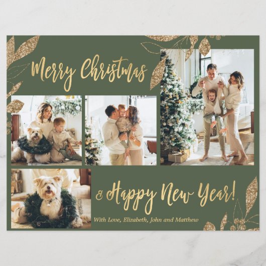 Budget Elegant Gold Leaves Fotokerstkaart (Voorkant)