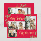 Budget Elegant Gold Leaves Fotokerstkaart (Voorkant / Achterkant)