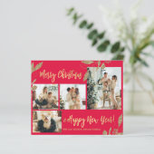 Budget Elegant Gold Leaves Fotokerstkaart (Staand voorkant)