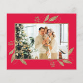 Budget Elegant Gold Leaves Fotokerstkaart (Achterkant)