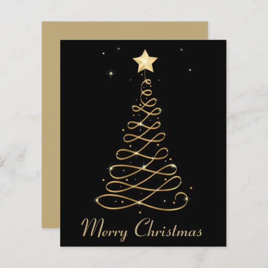 Budget Elegant Gold Merry-kerstboom Kaart (Voorkant / Achterkant)