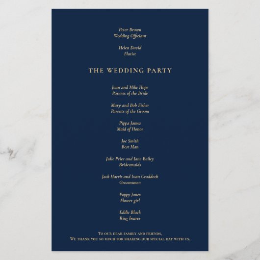 Budget Elegant Gold Navy Blue Wedding Programme (Achterkant)