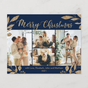 Budget Elegant Gold Navy-fotokerstkaart