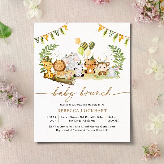 Budget Elegant Gold Safari Baby Brunch Uitnodiging