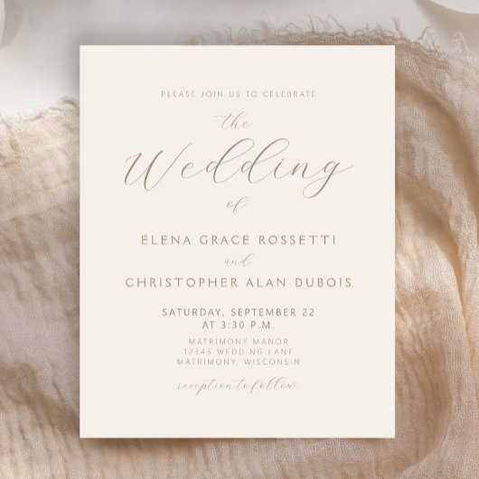 Budget Elegant Gold Script Ivory Wedding Invite