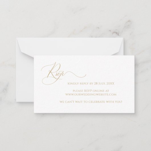 Budget Elegant Gold Script Wedding RSVP Kaart Notitiekaartje (Voorkant)