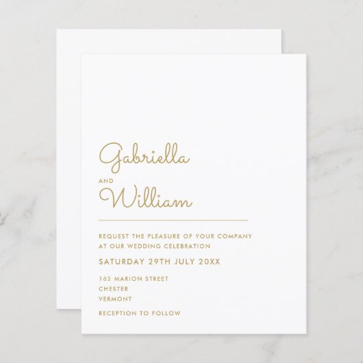 Budget Elegant Gold Script Weduwen Uitnodiging (Voorkant / Achterkant)