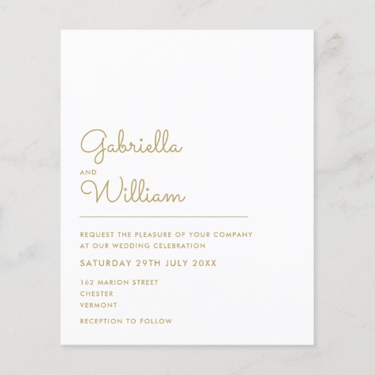 Budget Elegant Gold Script Weduwen Uitnodiging (Voorkant)