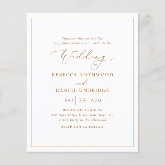 Budget Elegant Gold Script Weduwen Uitnodiging (Voorkant)