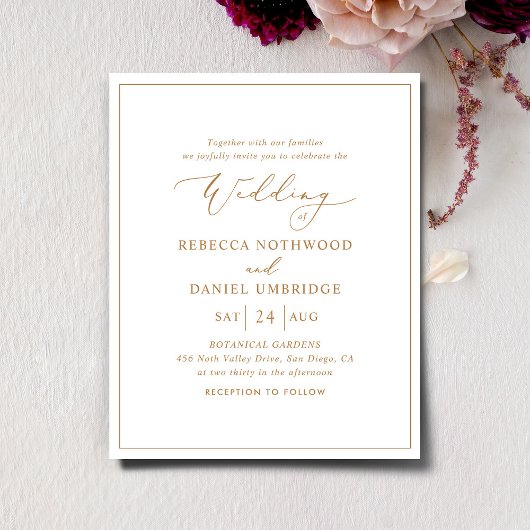 Budget Elegant Gold Script Weduwen Uitnodiging