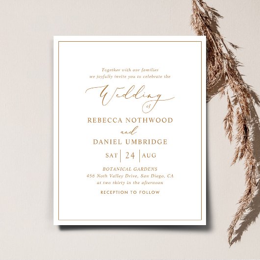 Budget Elegant Gold Script Weduwen Uitnodiging