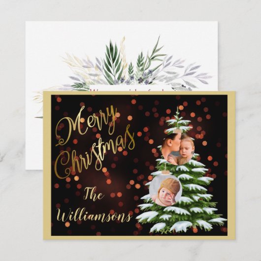 Budget Elegant Gold Tree Foto's Zure kerst Feestdagenkaart (Voorkant / Achterkant)